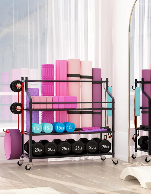 Load image into Gallery viewer, Dumbbells Rack Yoga Mat Storage Cart Multifunctional Removable Storage Rack for Kettlebells and Strength Training Fitness Equipment,Home Gym Organizer Storage for Home Exercise Equipment
