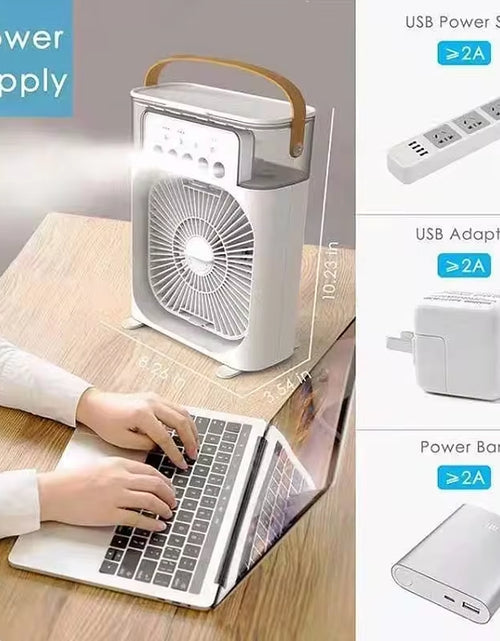 Load image into Gallery viewer, Water Mist Electric Fan Air Humidifier LED Night Light Suitable for Families Portable Air Conditioner Triple Cooler Cooling Home
