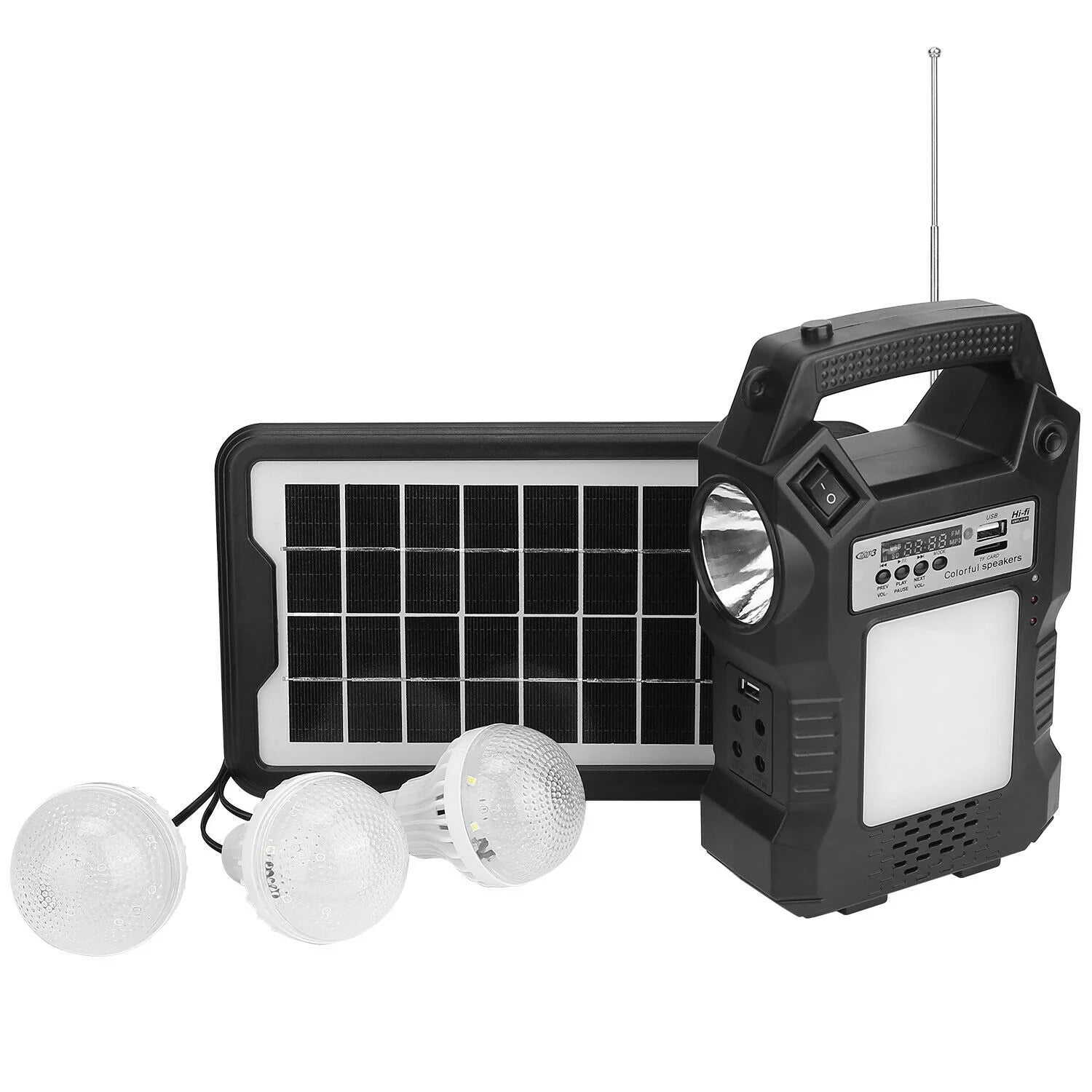 Solar Generator Portable Power Station with Solar Panel, 8000Mah Battery 3 LED Bulbs Flashlights Fm Radio for Home Outdoors Camping Travel Emergency