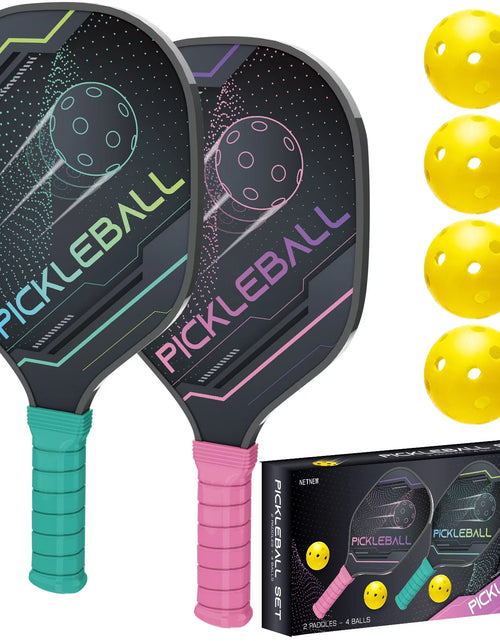 Load image into Gallery viewer, Pickleball Paddles Pickleball Set of 2 Paddles, 4 Indoor Outdoor Pickleball Balls, Pickleball Paddle Set of 2 Wood Pickleball Racket Pickleball Racquets Gifts for Men Women All Levels &amp; Ages
