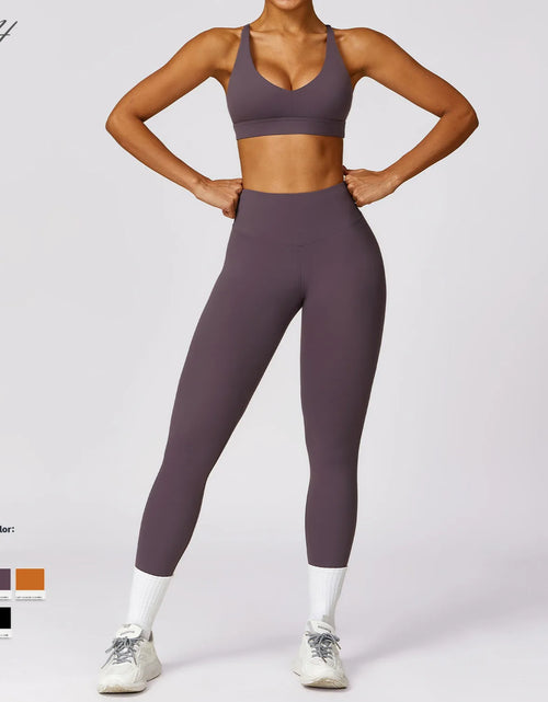 Load image into Gallery viewer, 2Pcs Fitness Set Women Breathable Gym Yoga Sport Sportswear Sexy Sport Bra Top High Waist Leggings Suit Purple Workout Tracksuit
