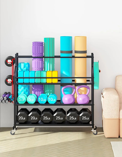 Load image into Gallery viewer, Dumbbells Rack Yoga Mat Storage Cart Multifunctional Removable Storage Rack for Kettlebells and Strength Training Fitness Equipment,Home Gym Organizer Storage for Home Exercise Equipment
