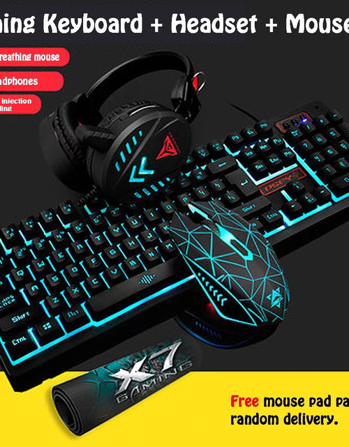 Load image into Gallery viewer, Gaming Keyboard and Mouse Combo with Headset, K59 RGB Backlit 3 Colors Keyboard, 6 Button 4DPI USB Wired Gaming Mouse, Lighted Gaming Headset with Microphone Set for Gamer
