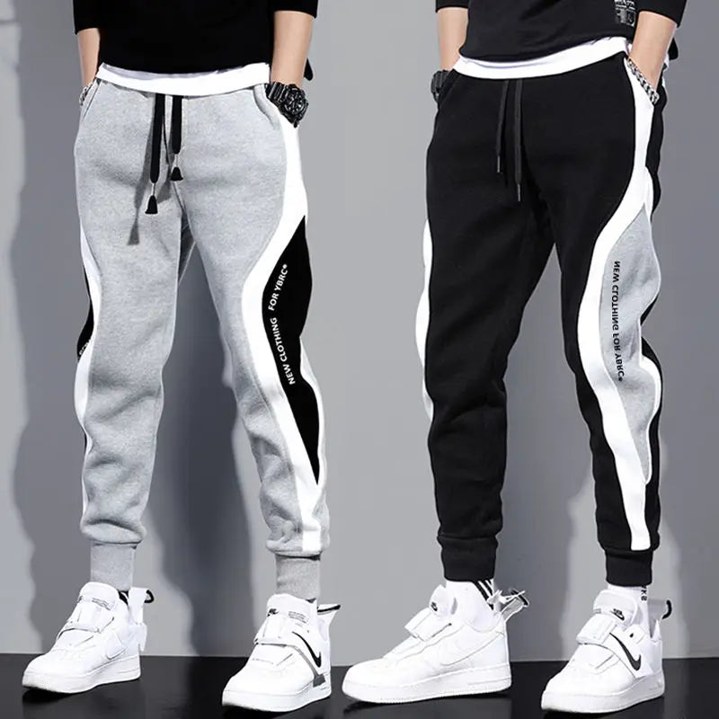 Autumn Men'S Wide Loose Casual Pants Mens Patchwork Nine-Point Sports Elastic Rope Breathable Tie-Foot Trousers