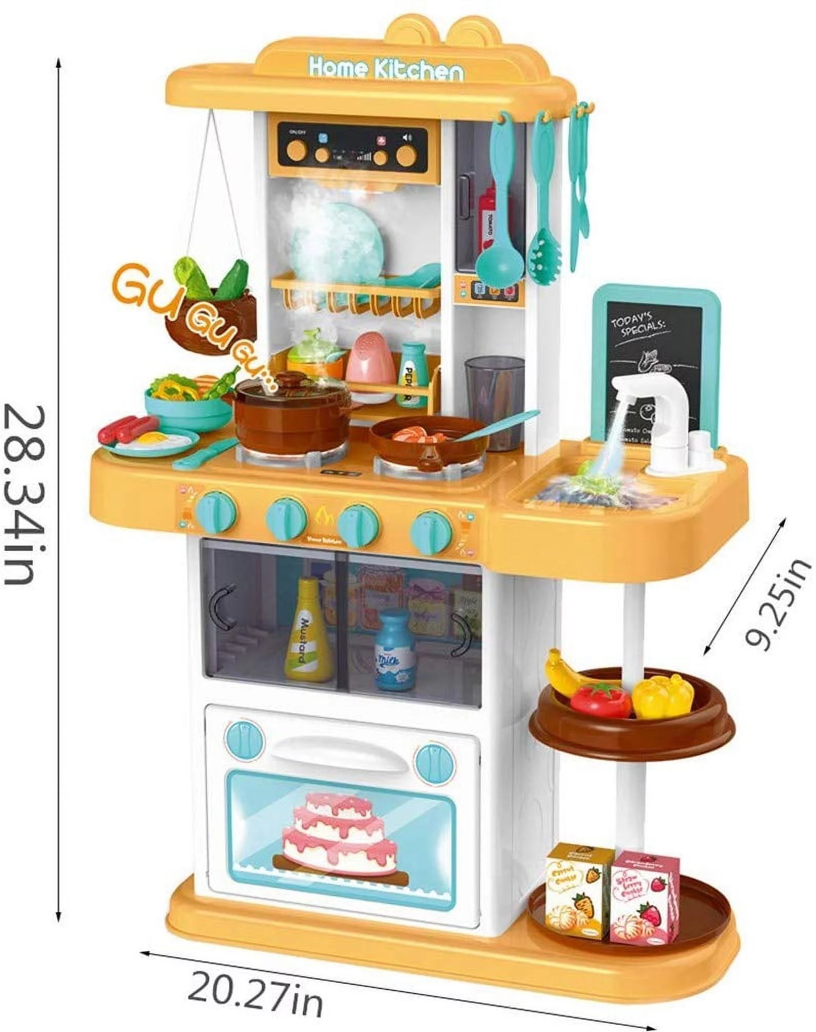 Kitchen Set for Kids Pretend Play Cook W/ Sound, Light, Real Spray, Drawing and Water Flow, 43 Piece Accessory Set.