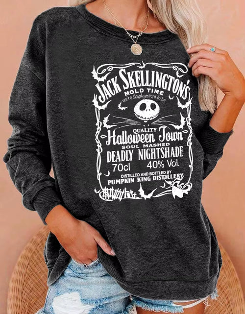 Load image into Gallery viewer, Halloween Print Washed Sweatshirt, Crew Neck Casual Washed Sweatshirt for Winter &amp; Fall, Women&#39;S Clothing
