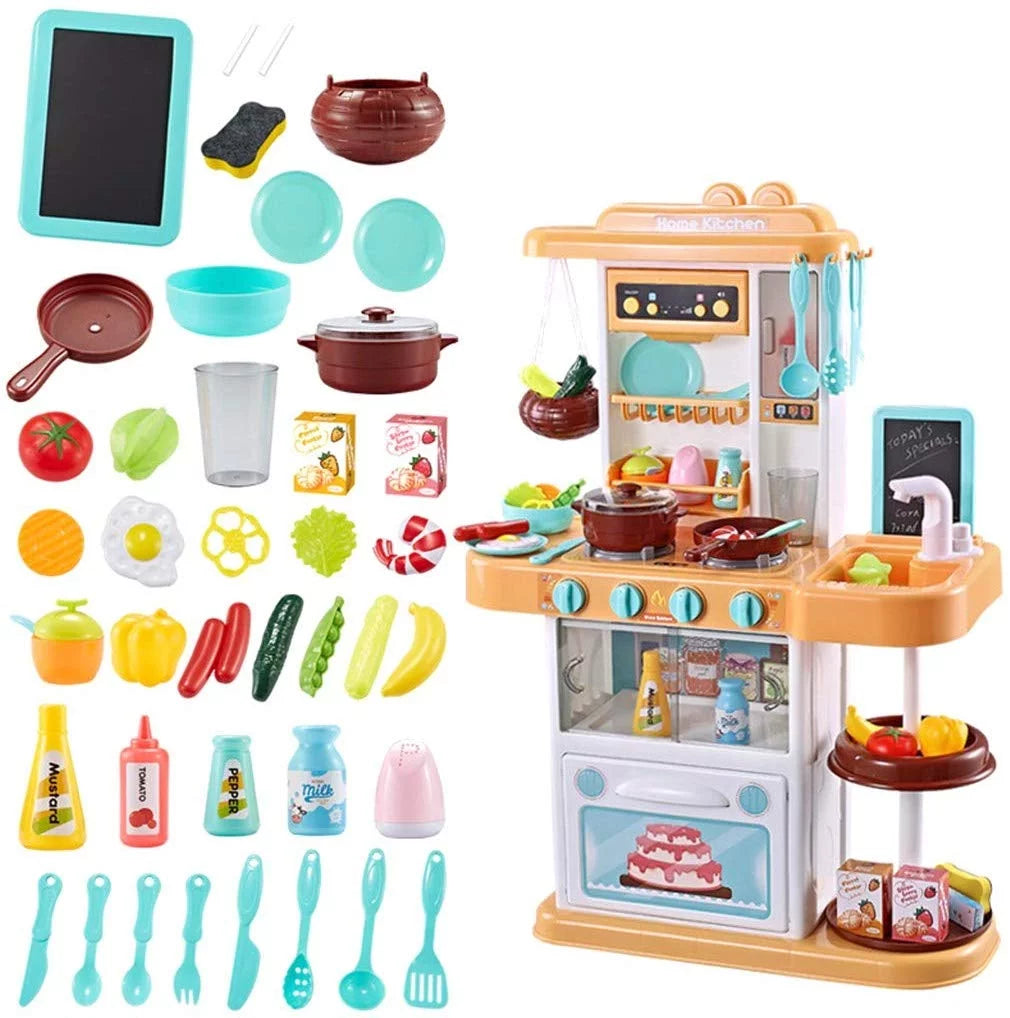 Kitchen Set for Kids Pretend Play Cook W/ Sound, Light, Real Spray, Drawing and Water Flow, 43 Piece Accessory Set.