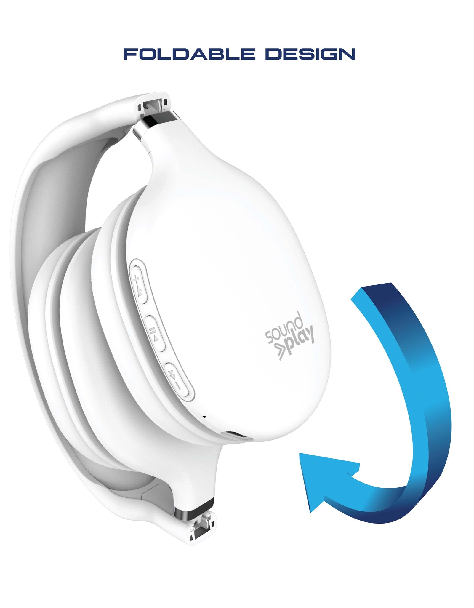 Foldable Wireless Headphones, Bluetooth Over-Ear Headset with Built-In Mic, White