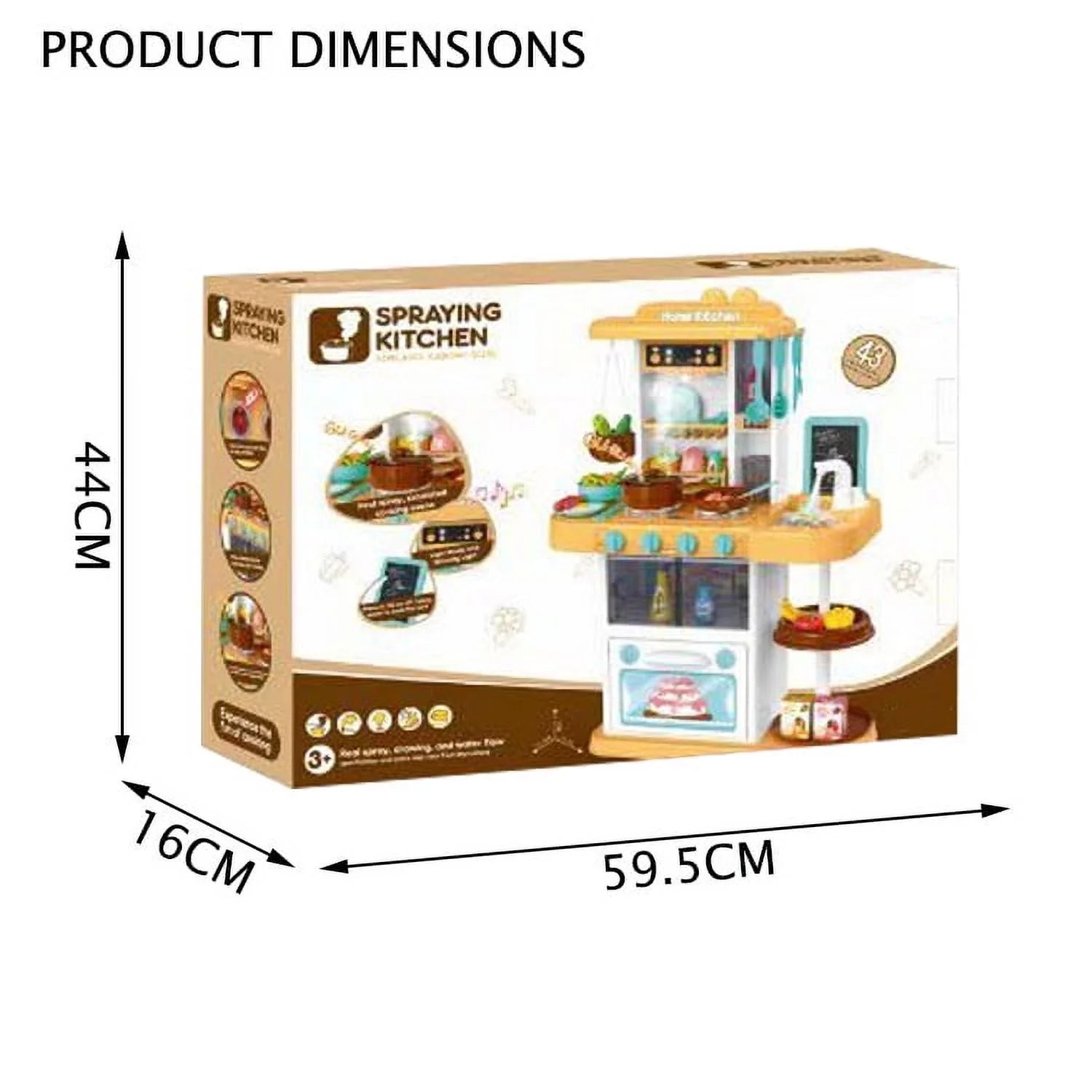 Kitchen Set for Kids Pretend Play Cook W/ Sound, Light, Real Spray, Drawing and Water Flow, 43 Piece Accessory Set.