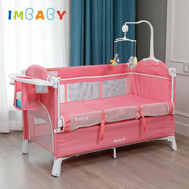 Newborn Baby Bed Multifunctional Baby Cribs Foldable Baby Cot with Diaper Table Crib Cradle Double Decker Cribs for Baby