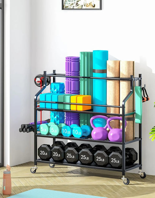 Load image into Gallery viewer, Dumbbells Rack Yoga Mat Storage Cart Multifunctional Removable Storage Rack for Kettlebells and Strength Training Fitness Equipment,Home Gym Organizer Storage for Home Exercise Equipment
