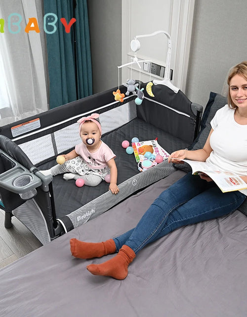 Load image into Gallery viewer, Newborn Baby Bed Multifunctional Baby Cribs Foldable Baby Cot with Diaper Table Crib Cradle Double Decker Cribs for Baby
