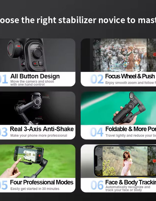 Load image into Gallery viewer, AOCHUAN 3-Axis Handheld Gimbal Stabilizer for Smartphone with Fill Light for Iphone Android Face Tracking Tiktok Vlog Smart XE
