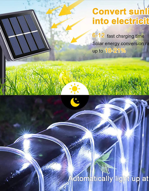 Load image into Gallery viewer, 33Ft 100 LED Solar String Rope Lights, 8 Modes Solar Rope Lights Outdoor IP65 Waterproof for Fence,Gazebo,Yard,Walkway,Path,Garden Decor, 2PACK, White
