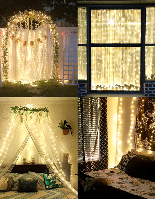 Load image into Gallery viewer, Window Curtain Light,300Led 9.8X9.8Ft White Twinkle Lights,Usb Plug-In 8 Modes Fairy Hanging String Light with Remote for Bedroom, Wedding, Party, Wall
