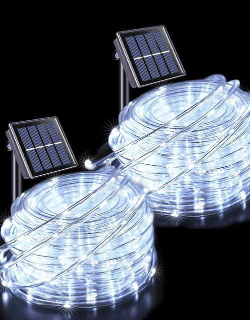 Load image into Gallery viewer, 33Ft 100 LED Solar String Rope Lights, 8 Modes Solar Rope Lights Outdoor IP65 Waterproof for Fence,Gazebo,Yard,Walkway,Path,Garden Decor, 2PACK, White
