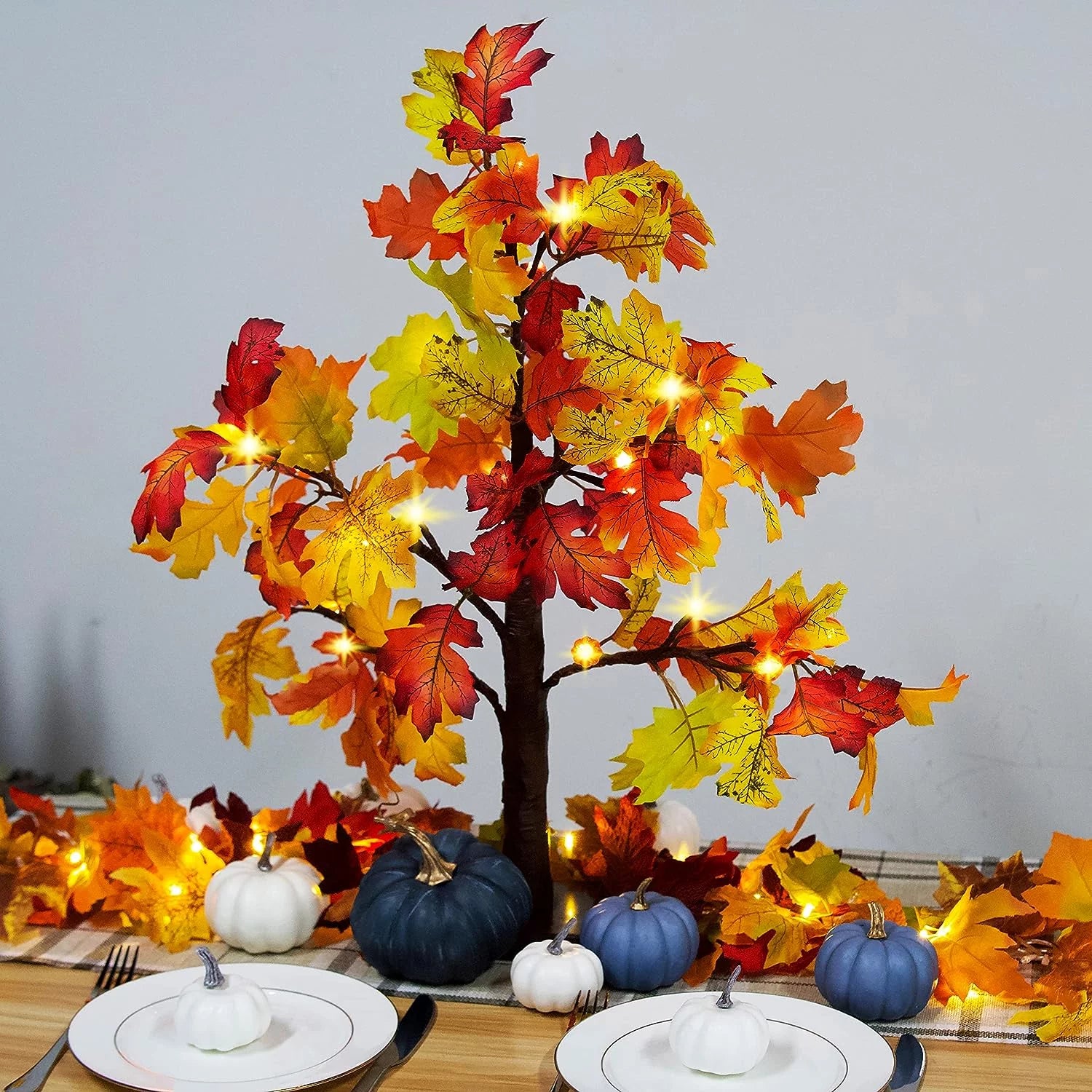 25" Artificial Autumn Light Maple Tree 24 LED Table Lights Battery Wedding Party Fall Decorations for Home Thanksgiving