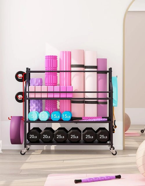 Load image into Gallery viewer, Dumbbells Rack Yoga Mat Storage Cart Multifunctional Removable Storage Rack for Kettlebells and Strength Training Fitness Equipment,Home Gym Organizer Storage for Home Exercise Equipment
