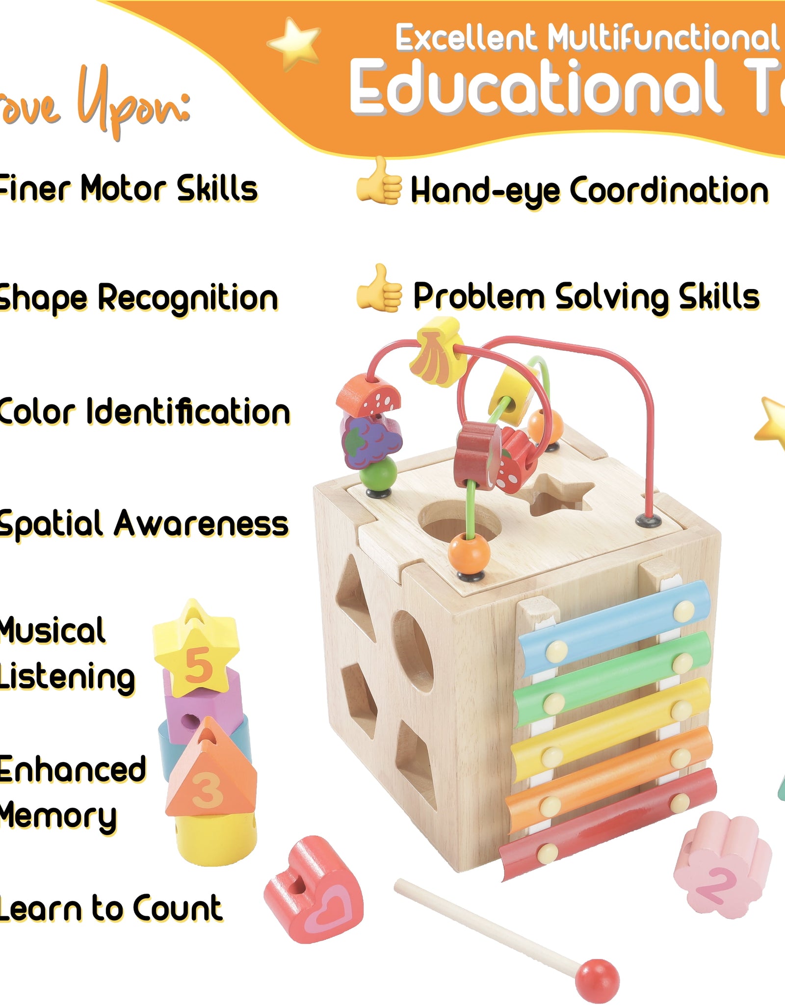 Baby Activity Cube Montessori Toys for 1 Year Old + Activity Center for Baby, Toddler Educational Toys for 12-18 Months, 1St Birthday Gifts Boys Girls