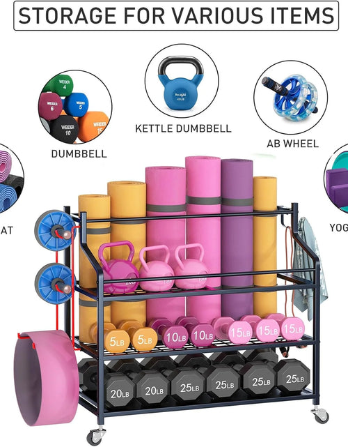 Load image into Gallery viewer, Dumbbells Rack Yoga Mat Storage Cart Multifunctional Removable Storage Rack for Kettlebells and Strength Training Fitness Equipment,Home Gym Organizer Storage for Home Exercise Equipment
