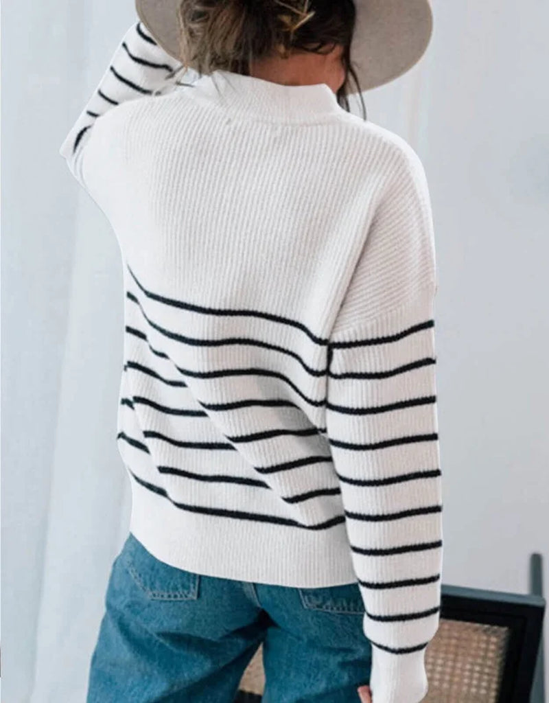 Sweaters for Women Quarter Zip Striped Sweaters Knitted Warm Pullover Sweaters