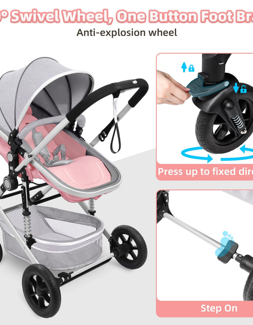 Load image into Gallery viewer, Baby Stroller, Foldable Baby Stroller Reversible Bassinet, Travel Stroller for Newborn Baby, Khaki
