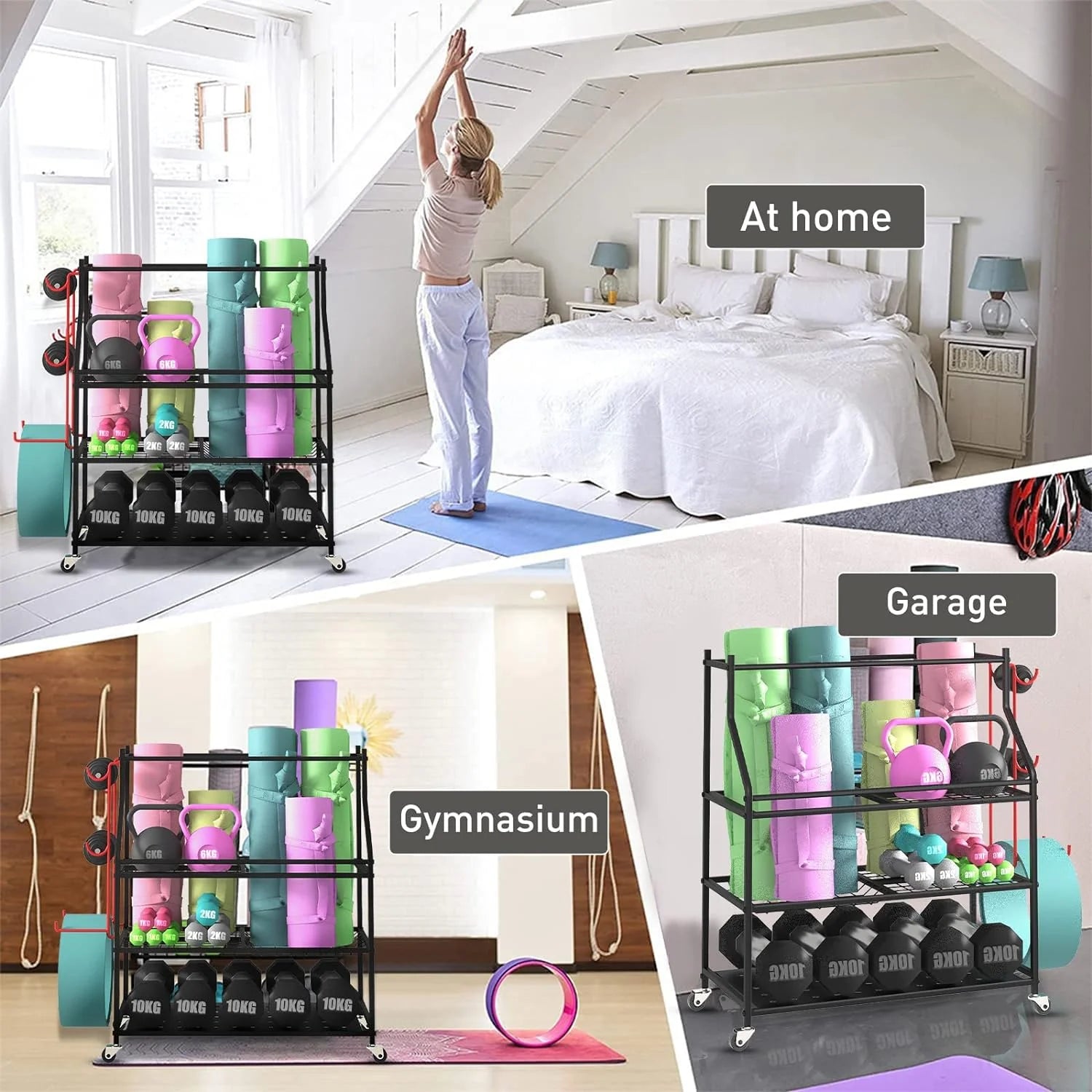 Dumbbells Rack Yoga Mat Storage Cart Multifunctional Removable Storage Rack for Kettlebells and Strength Training Fitness Equipment,Home Gym Organizer Storage for Home Exercise Equipment