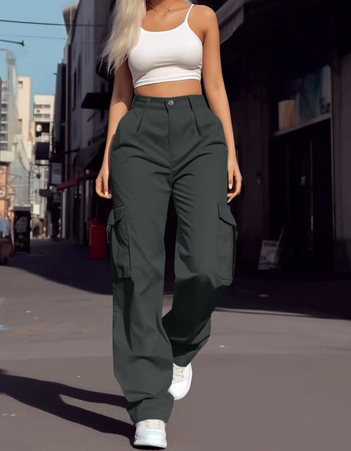 Load image into Gallery viewer, 2024 Trendy Women Wide Leg Cargo Pants Street Vibes Flap Pockets Drawstring Ruched High Waist Parachute Women Pants
